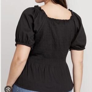 Old Navy Puff Sleeve Babydoll Top Swiss Dot Smocked Black Size XL Tall